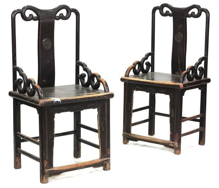 Pair of Chinese black lacquered tall...