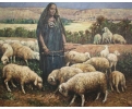 Woman with sheep scene oil on canvas painting 