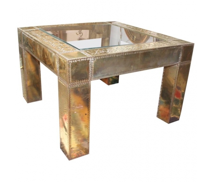 1970s Spanish square brass and glass...