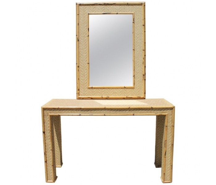 1980s bamboo and rattan console table...