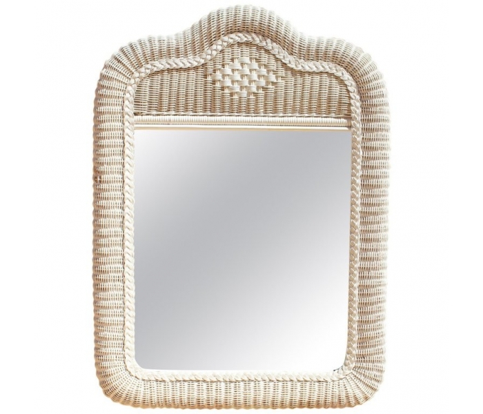 1980s Spanish white wicker framed mirror