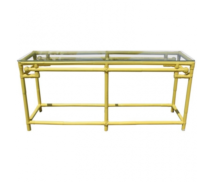 1970s yellow bamboo console table...