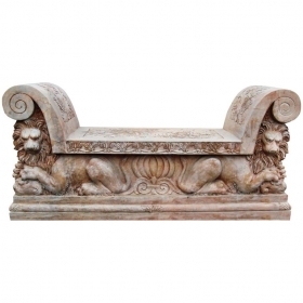 Red marble bench with lions