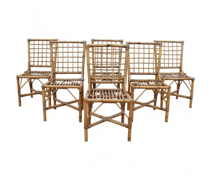 1970s set of six Spanish bamboo chairs