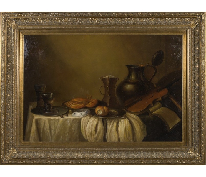 Food still-life oil on canvas framed...