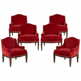 Set of six red upholstered...