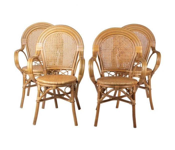 1970s set of four Spanish bamboo and...