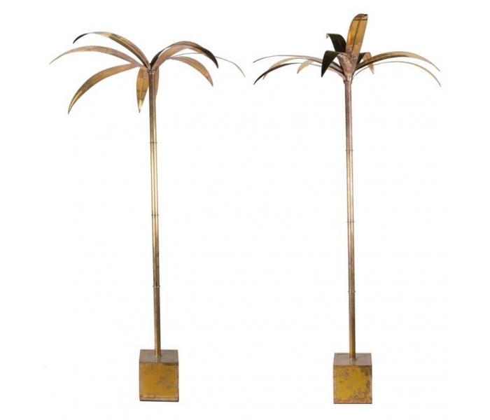 Pair of bronze standing palm trees...