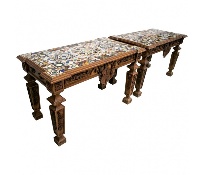 Pair of hand carved wooden tables...