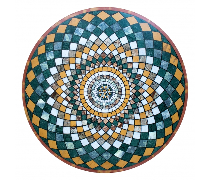 Tablero geométrico de mesa redondo en mosaico de piedras duras