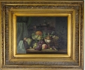 Fruit still-life oil on wood framed painting 