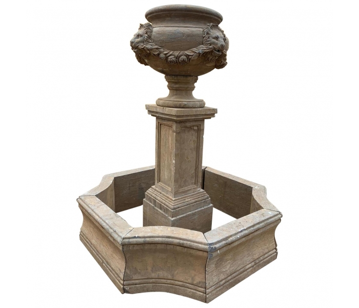 Aged Emperador marble fountain with...