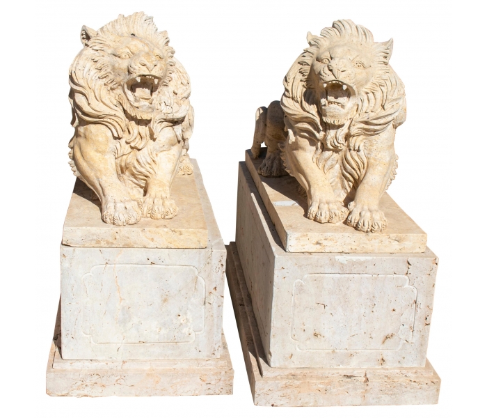 Pair of Romano travertine marble...
