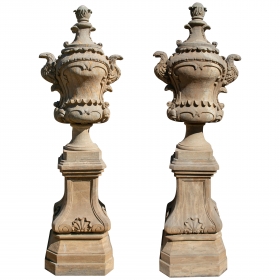 Pair of Rococo stone urns...