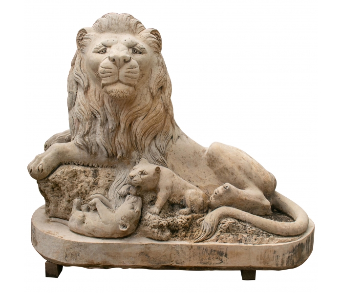 Brown limestone marble laying lion...