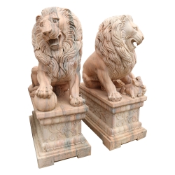 Pair of lions marble statue