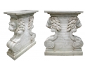 Pair of Carrara white marble lyre shaped table bases with lion head mascaron
