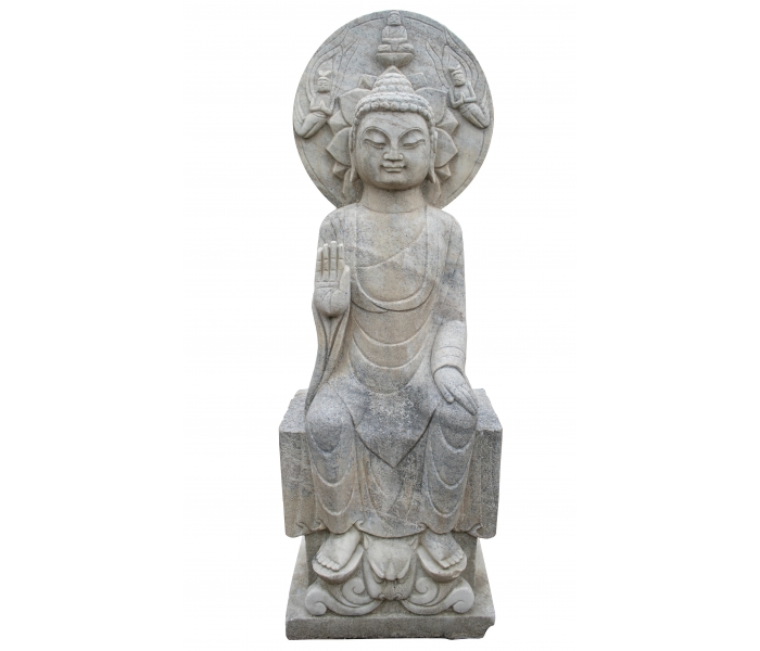 Aged white marble sitting Buddha...