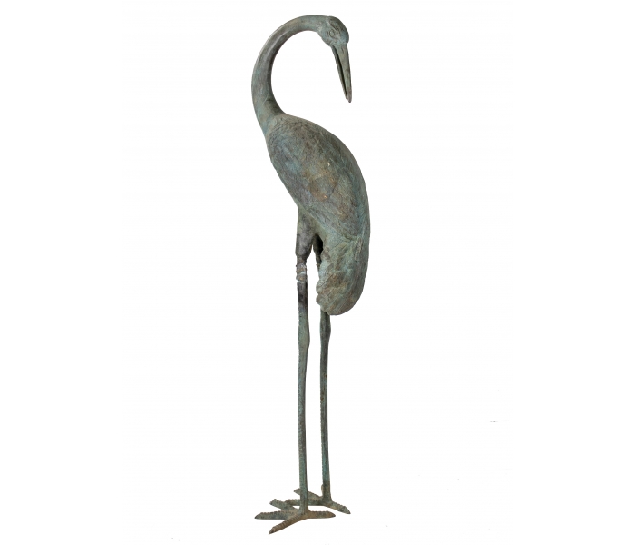 Escultura de garza en bronce