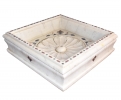 Aged Carrara white marble square floor fountain with marble inlays