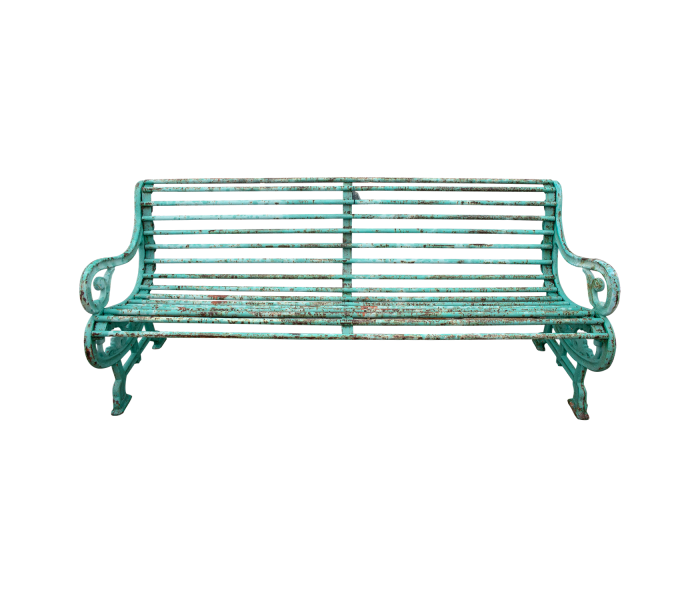 Green wrought iron bench