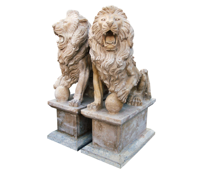 Pair of lions with ball marble statues