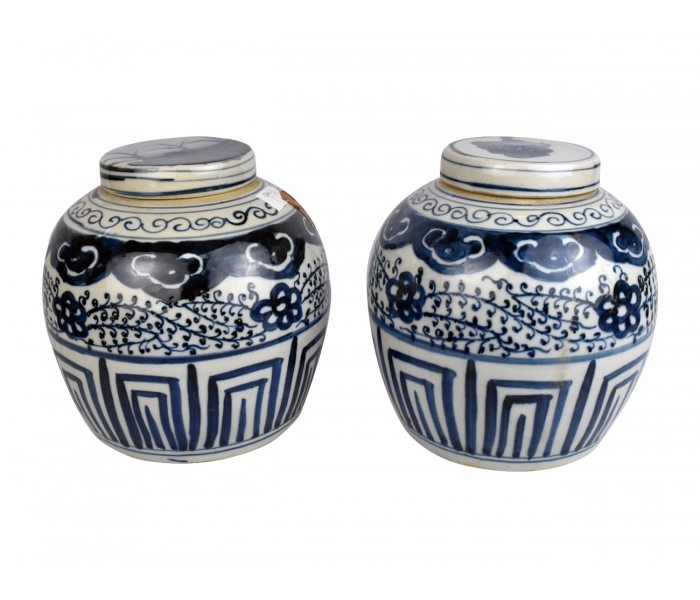 Pair of Chinese white and cobalt blue...