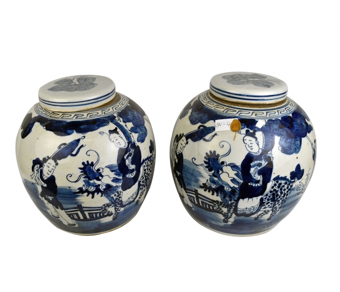 Pair of Chinese white and cobalt blue...