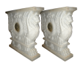 Pair of Carrara white marble table base with lions and round Giallo Marrone medalions