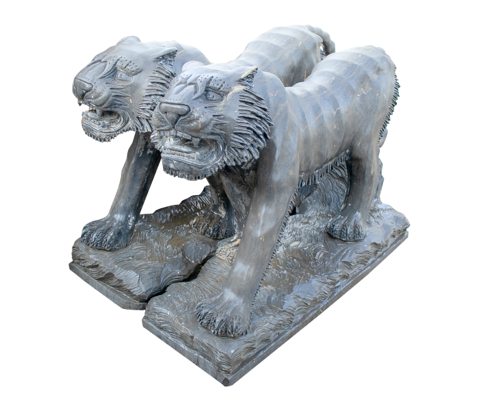 Pair of black panthers marble statues