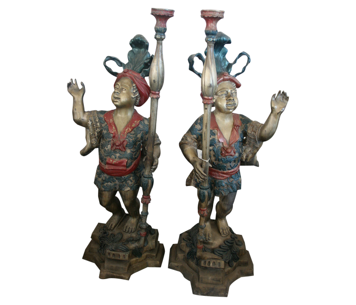 Pair of life-size painted bronze...
