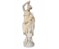 Aged Carrara white marble Greco-Roman style woman holdinvg vase with boy sculpture