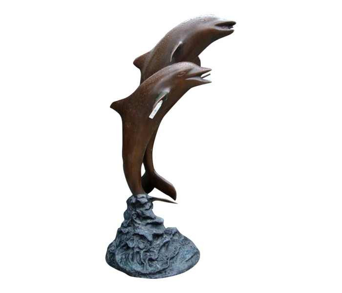 Bronze 2-dolphin fountain statue