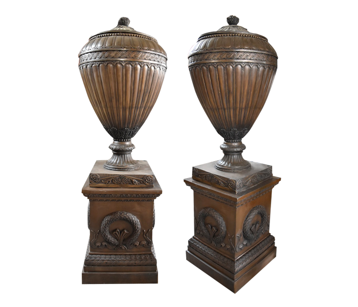 Pair of very large bronze urns with...