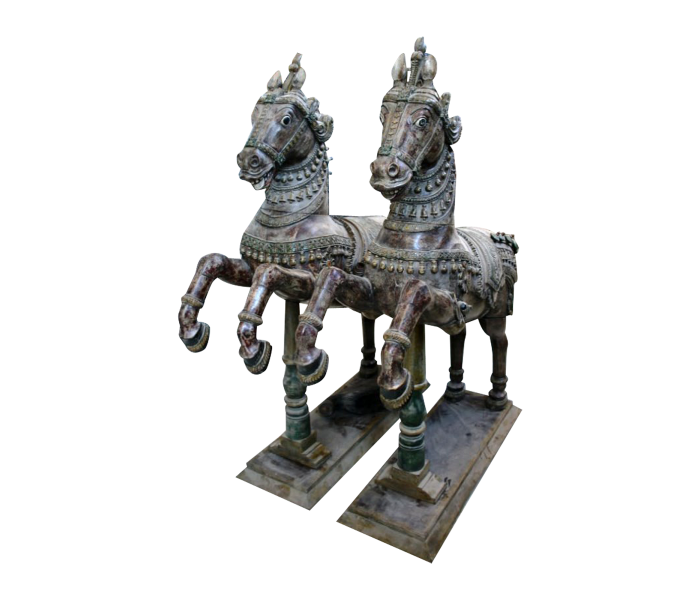 Pair of hand carved wooden horses 