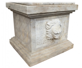 Larbe panelled Romano travertine marble plinth base with lionhead