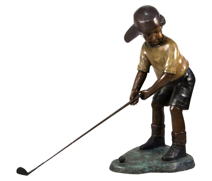 Escultura de niño golfista de bronce...