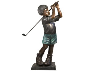 Life-size bronze boy golfer statue 