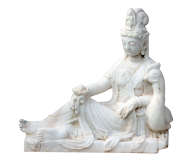 Aged white marble sitting Buddha sculpture