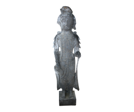 Aged black marble standing Buddha sculpture