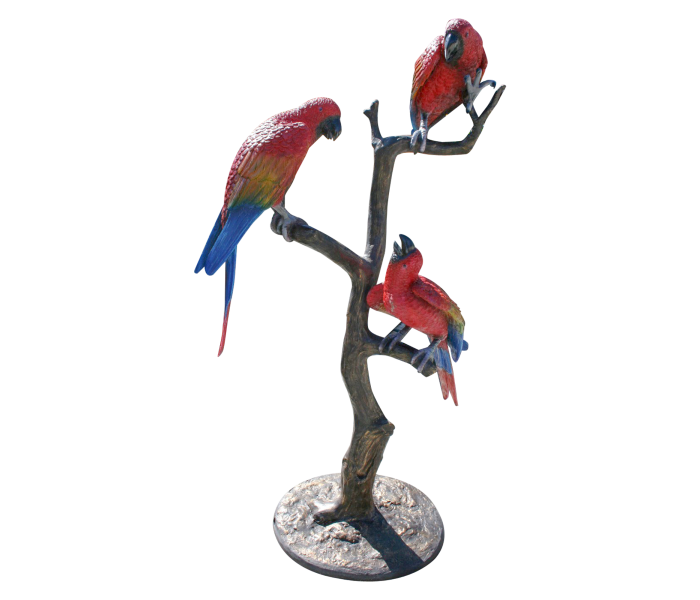 Bronze three perched parrots painted...