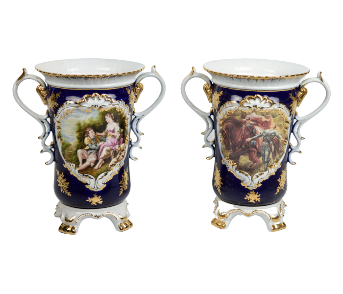 Pair of French style porcelain urns 