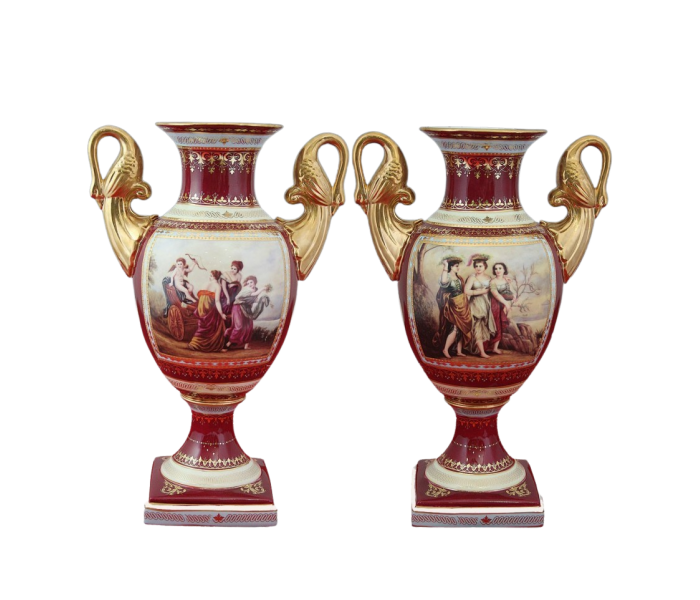 Pair of French style porcelain urns