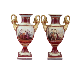 Pair of French style porcelain urns