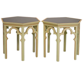 Pair of hexagonal side tables with Islamic influence