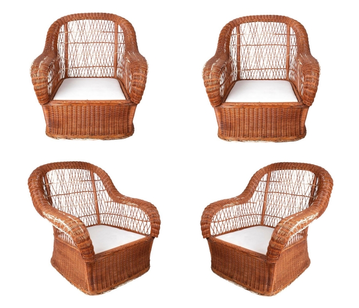 1980s Set of Four Handwoven Rattan...