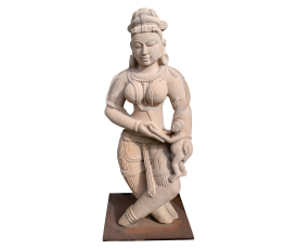 Light brown sandstone woman sculpture in the style of Rajasthan's Khajurajo love temples
