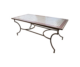 Rectangular glazed ceramic mosaic garden table in the al-Andalus geometric style and iron base 