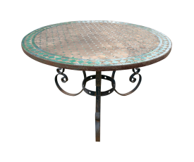 Mesa redonda estilo andalusí con pie de mesa realizado en hierro