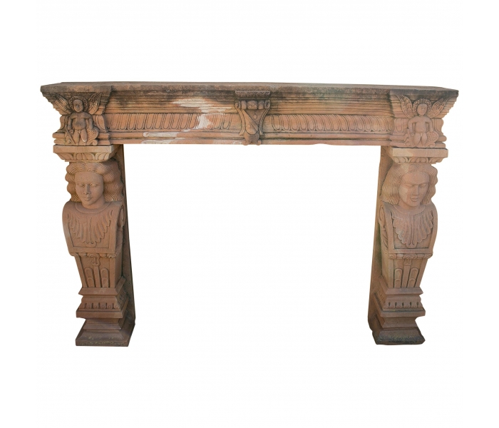 Sandstone fireplace mantle with...